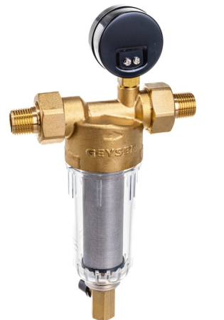 Бытовой магистральный фильтр Гейзер Бастион 112 1/2" для холодной воды с манометром