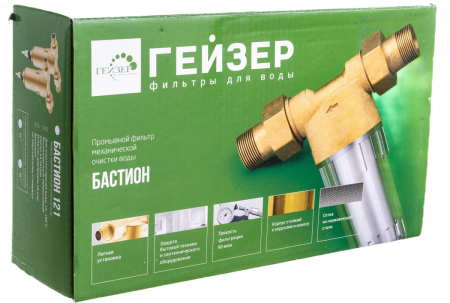 Бытовой магистральный фильтр Гейзер Бастион 112 1/2" для холодной воды с манометром