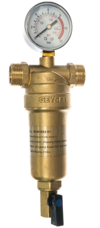 Бытовой магистральный фильтр Гейзер Бастион 7508165201 1/2" для горячей воды с манометром